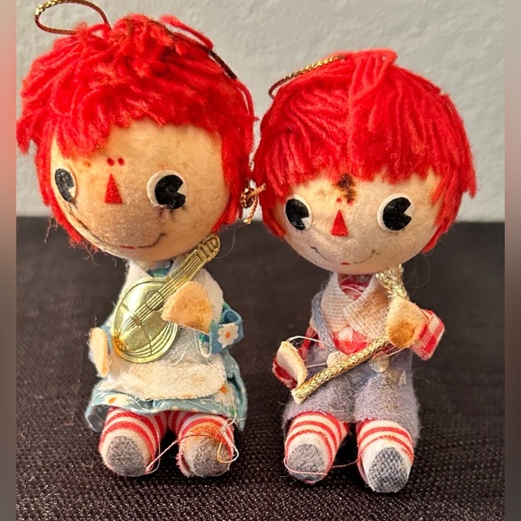 Other - Vintage flocked Raggedy Ann and Andy Christmas Ornaments Japan